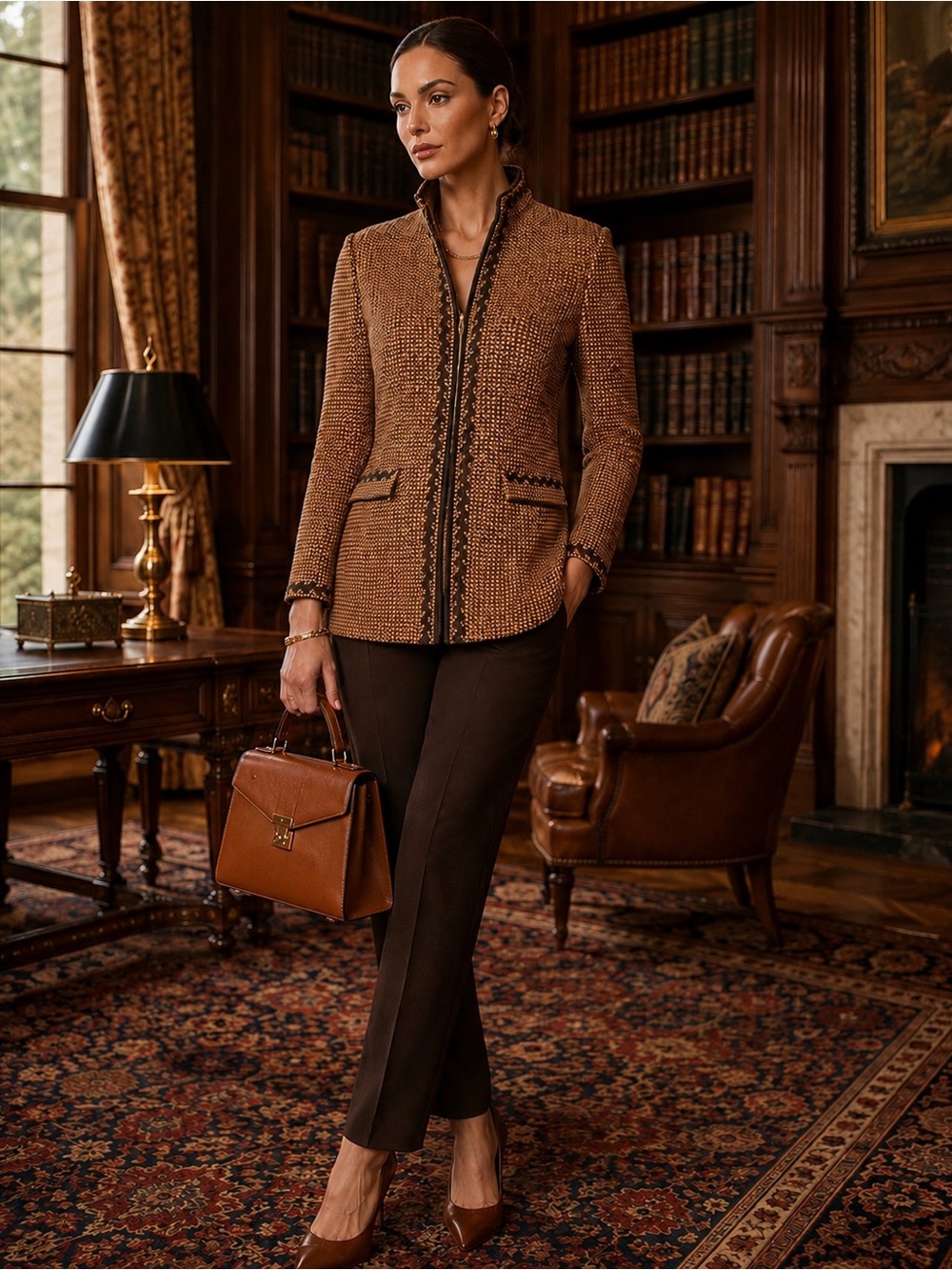 St. John Collection Checked Wool Blend Jacket – Size 6 | Rust Orange & DarkBrown - Picture 3 of 11